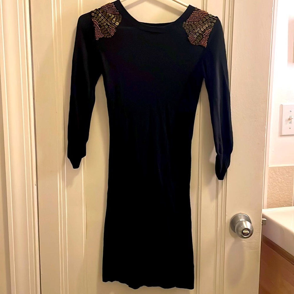 French connection black sweater dress with sequins shoulders size 0